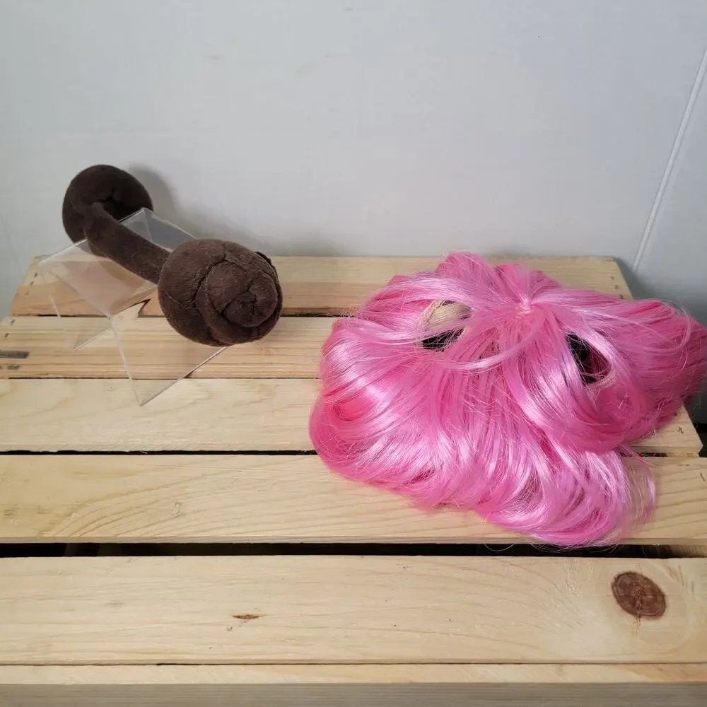 2 Pc Pet Head Pieces: Lulu Pink Wig & Star Wars Princess Leia Headband