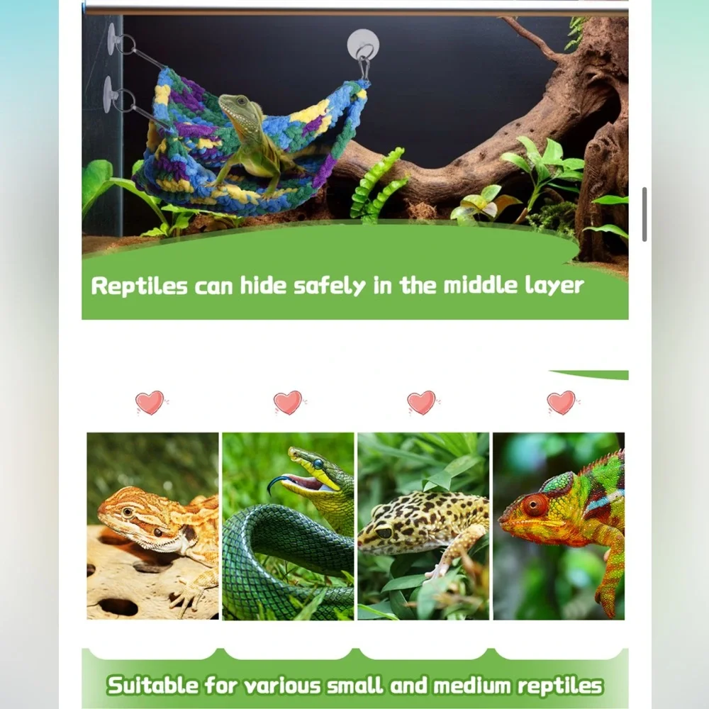 Reptile Double Hammock Lounger swing hanging Bearded Dragon Gecko Chameleon