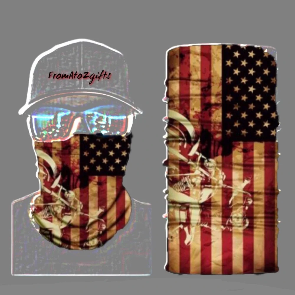 Biker Stars & Stripe 16 n 1 Neck Gaiter Face Covers Dust Mask Biker Rag