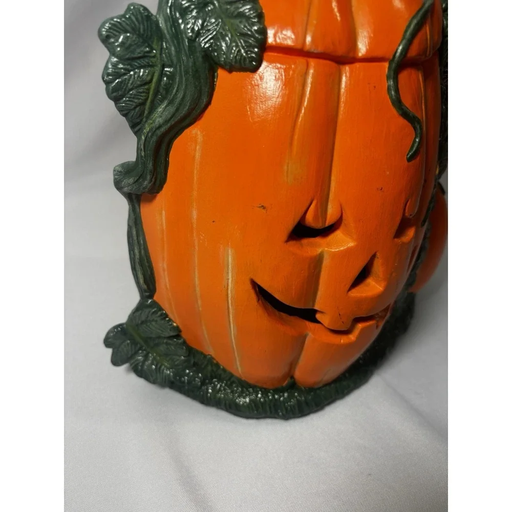 Vintage Ceramic Halloween Pumpkin With Ghost- Double Sided- Lights Up Cord