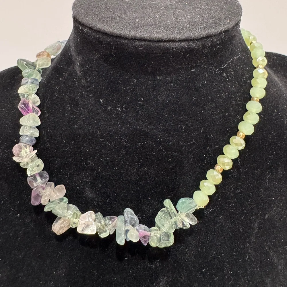 Multicolor beaded Necklace greens and purples