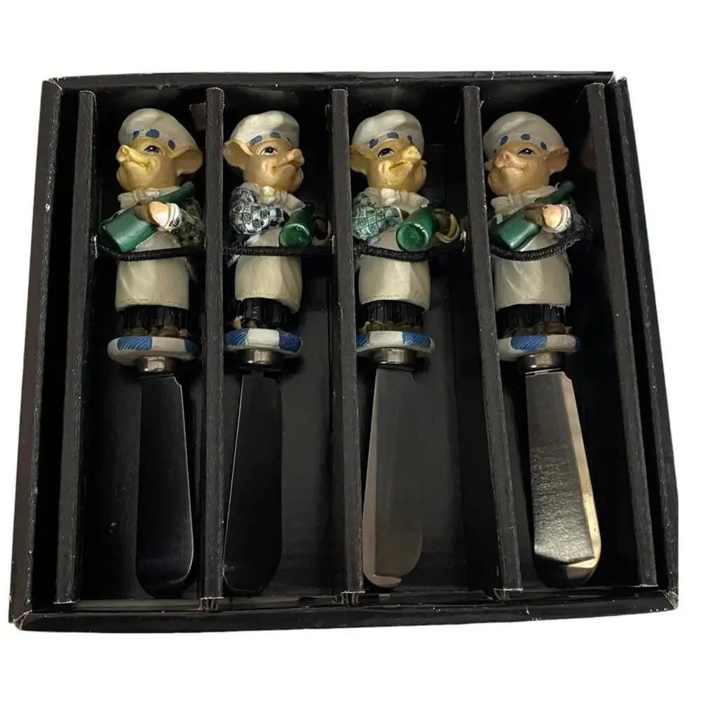 Department 56 Pig Chef Cheese Spreader Green Butter Knives Set of 4 Table Decor