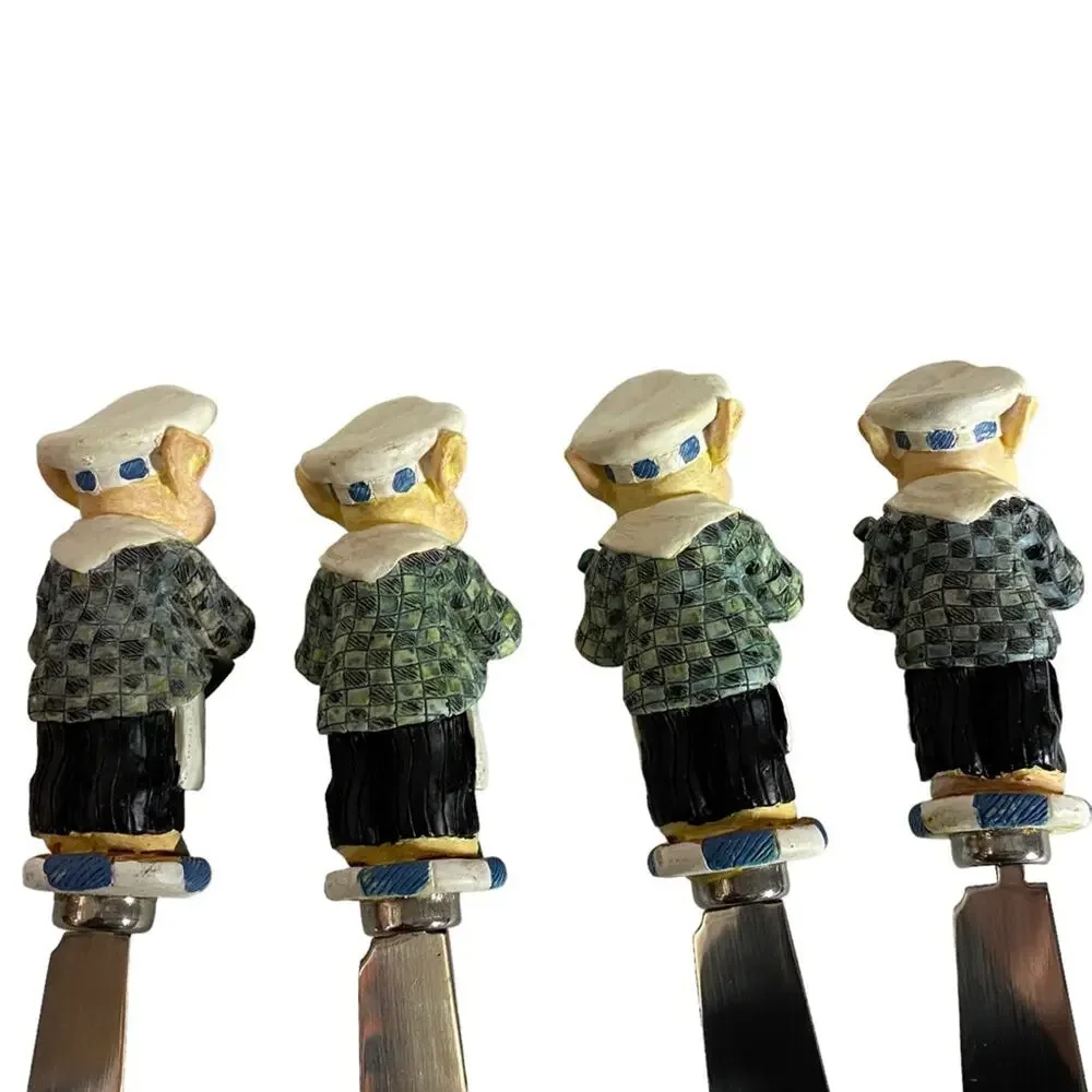Department 56 Pig Chef Cheese Spreader Green Butter Knives Set of 4 Table Decor