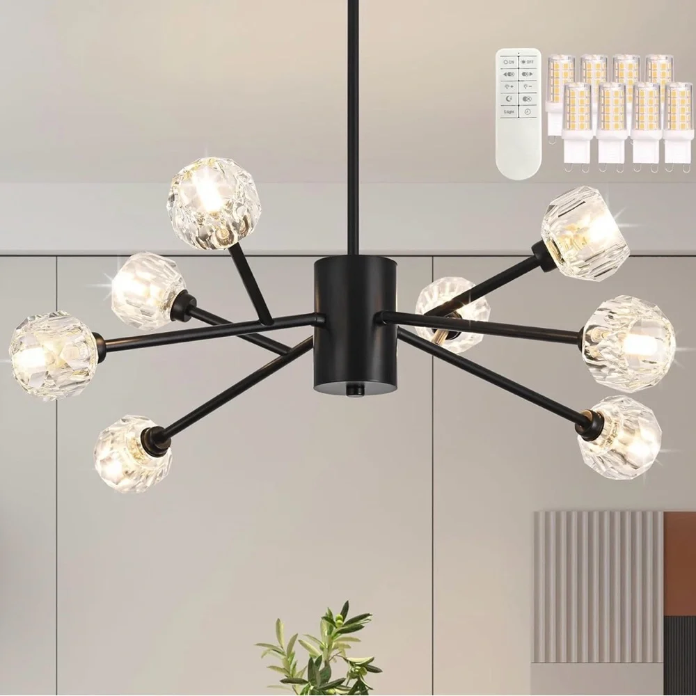 Modern Black Chandelier with Crystal Accents