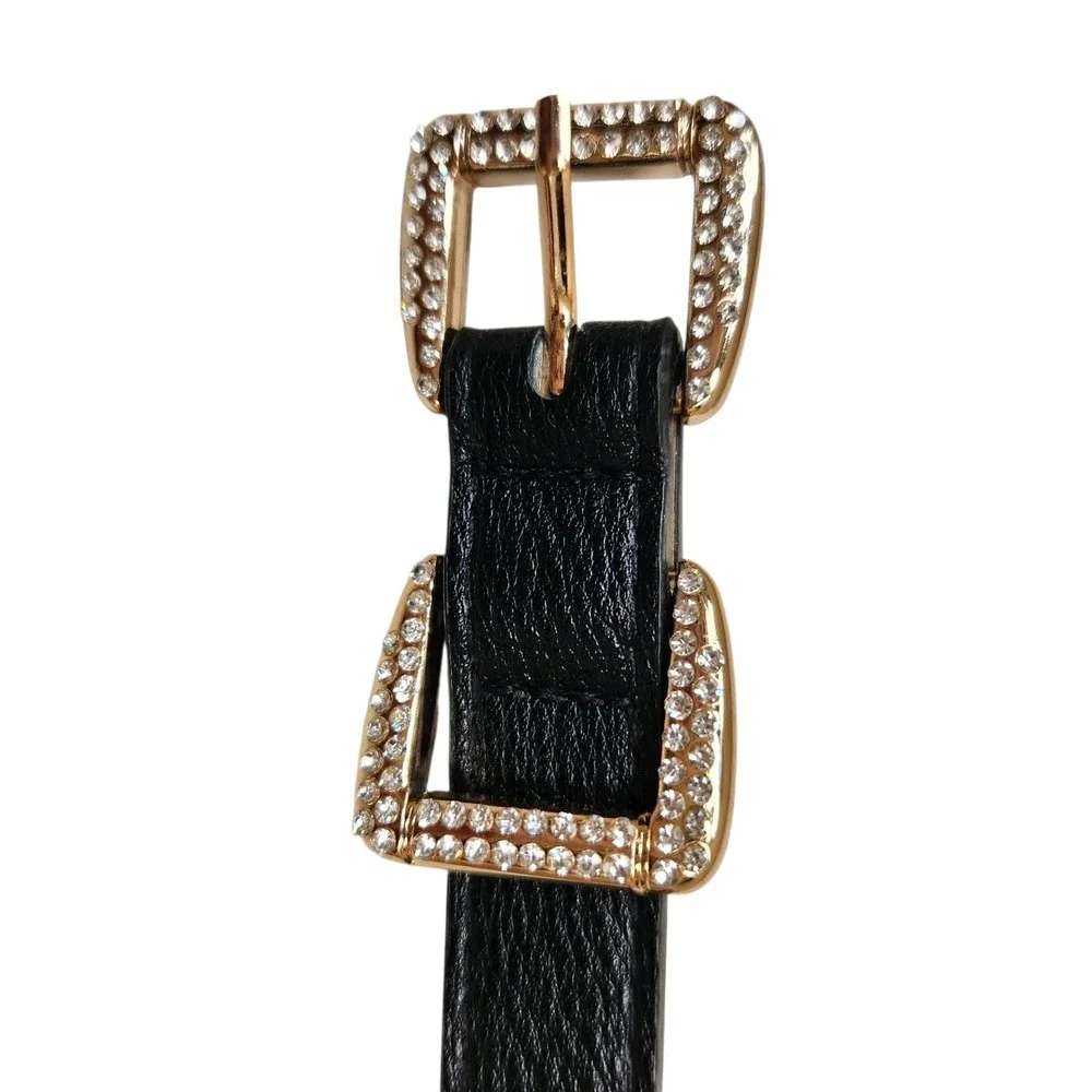 New With Tags Steve Madden Size XL Women's Belts Black W/ Rhinestones And Beige