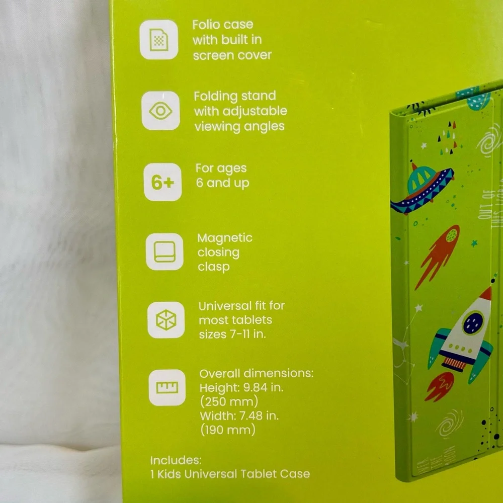 Kids Green and Space Themed Universal Tablet Case Fits 7-11 inches