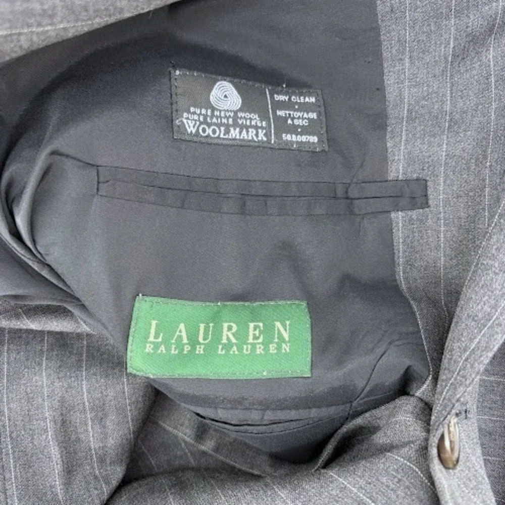 Lauren Ralph Lauren Blazer Mens 48R Grey Pinstripe Wool Made Canada sport Coat