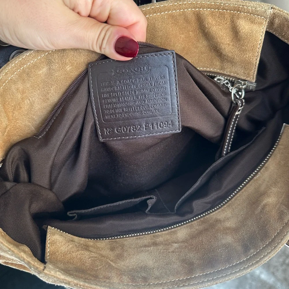 Coach Tan and Brown Suede Tote Bag