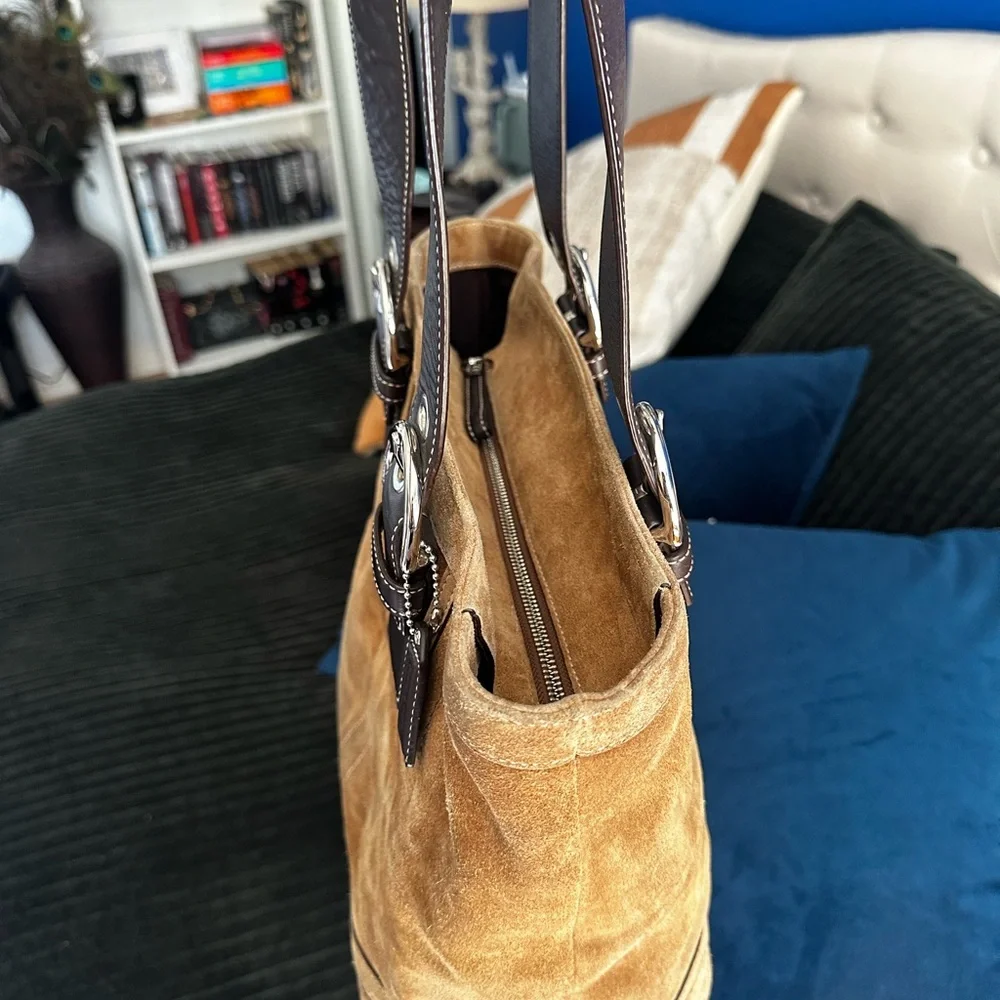 Coach Tan and Brown Suede Tote Bag