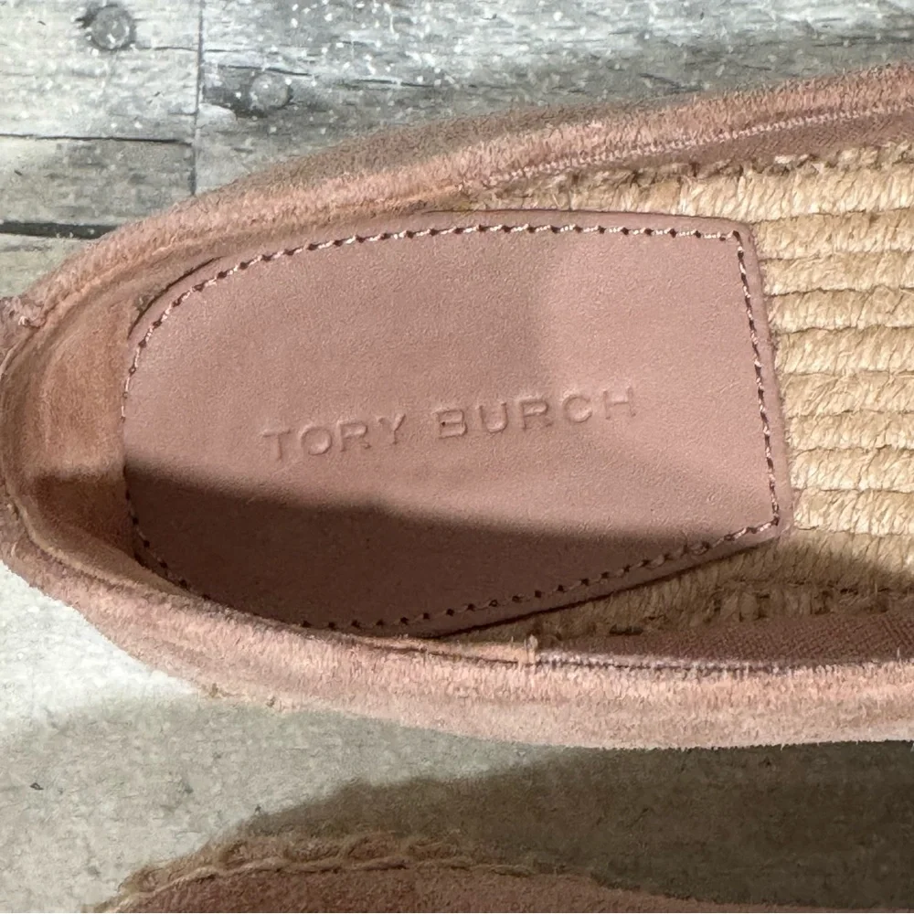 TORY BURCH PEARL LOGO SUEDE FLAT ESPADRILLES CAP TOE IN MEADOW SWEET - SZ - 7
