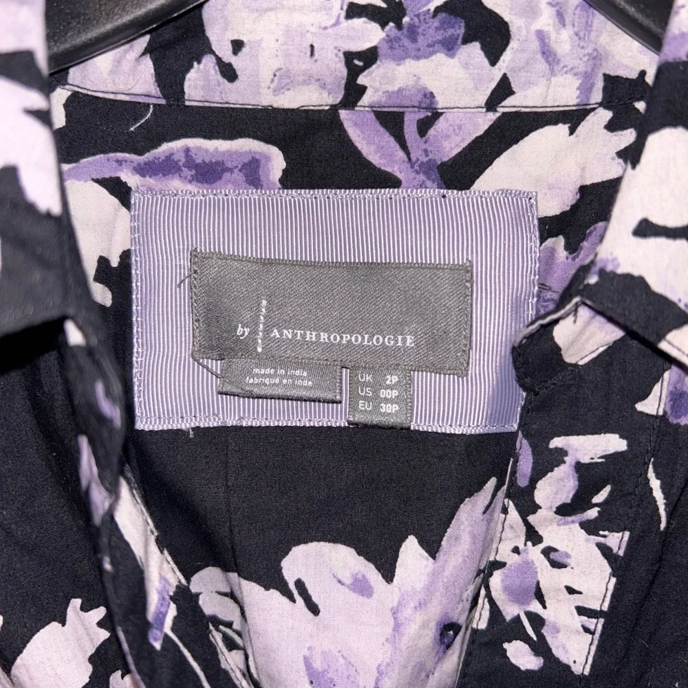 Anthropologie Corset Mini Shirt Dress - Black/White/Purple Floral long sleeve