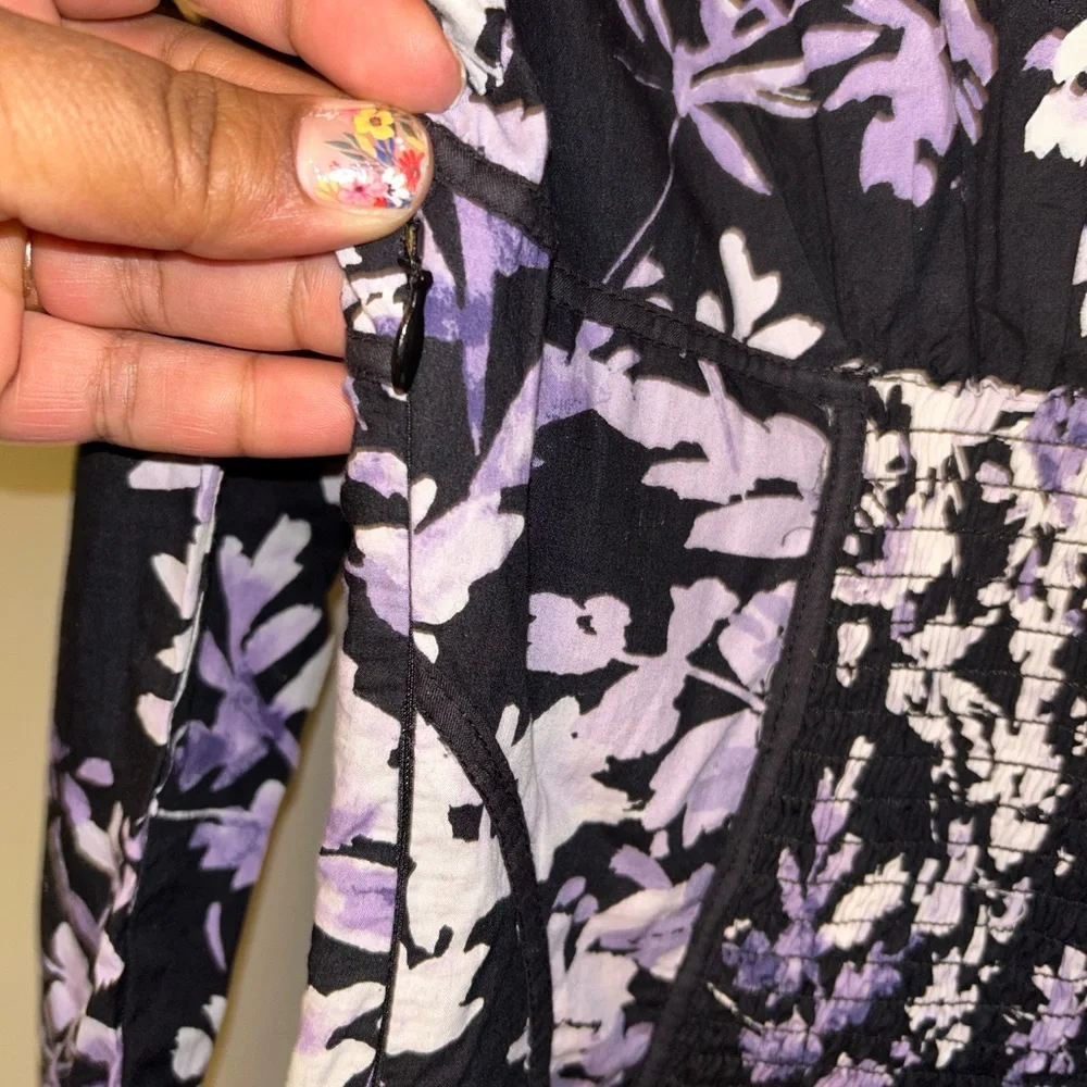 Anthropologie Corset Mini Shirt Dress - Black/White/Purple Floral long sleeve