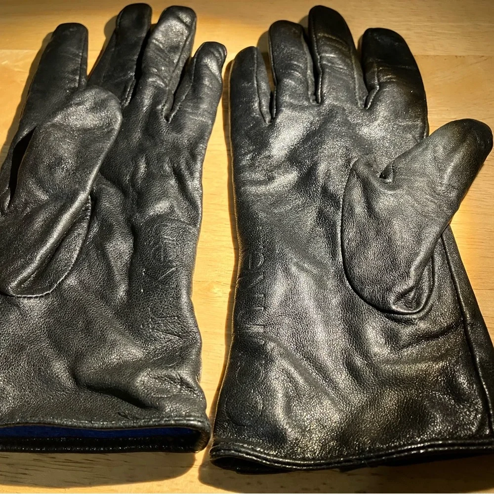 Calvin Klein Black Leather Gloves - size S
