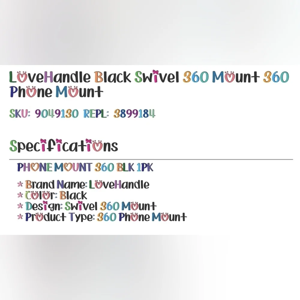 LoveHandle Black Swivel 360 Phone Mount -2 Available Priced For One-