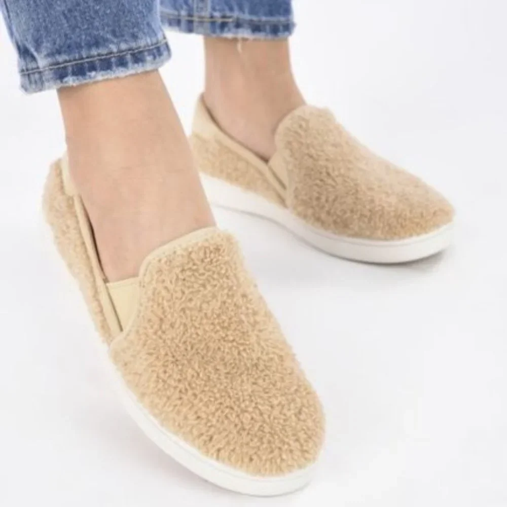 UGG Ricci Leather Faux-Fur Slip-on Sneakers, Size 8.5, Color: Natural