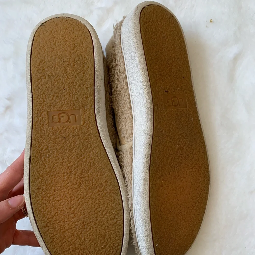 UGG Ricci Leather Faux-Fur Slip-on Sneakers, Size 8.5, Color: Natural