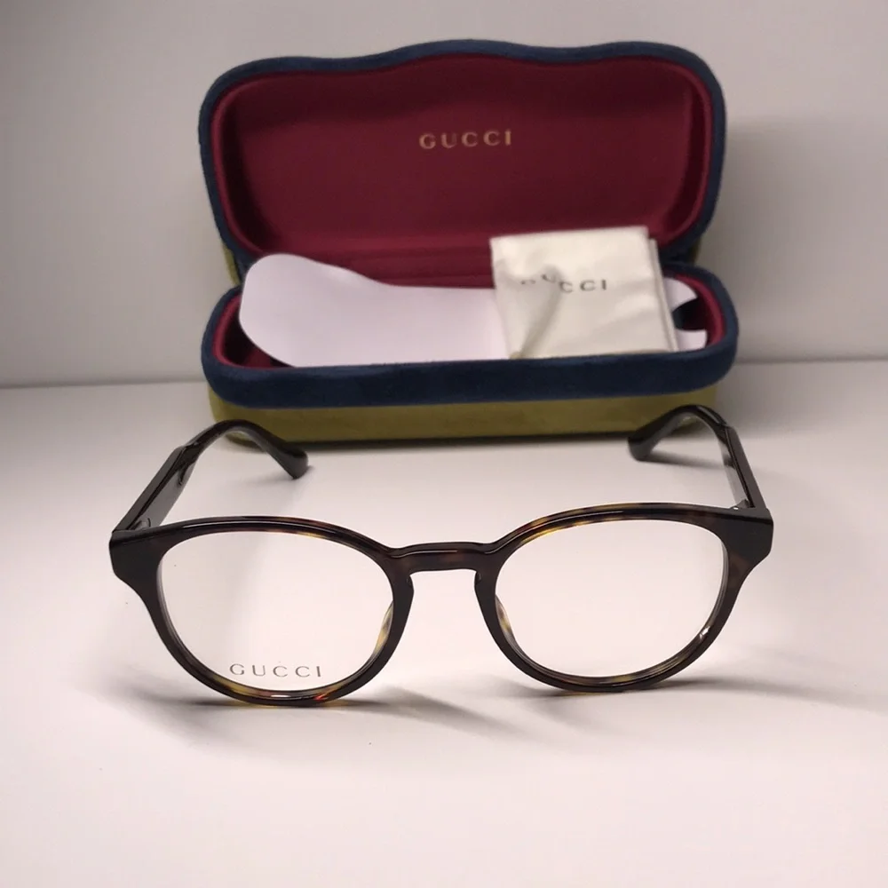 New Authentic Gucci GG0827O 002 Havana Round Eyeglasses