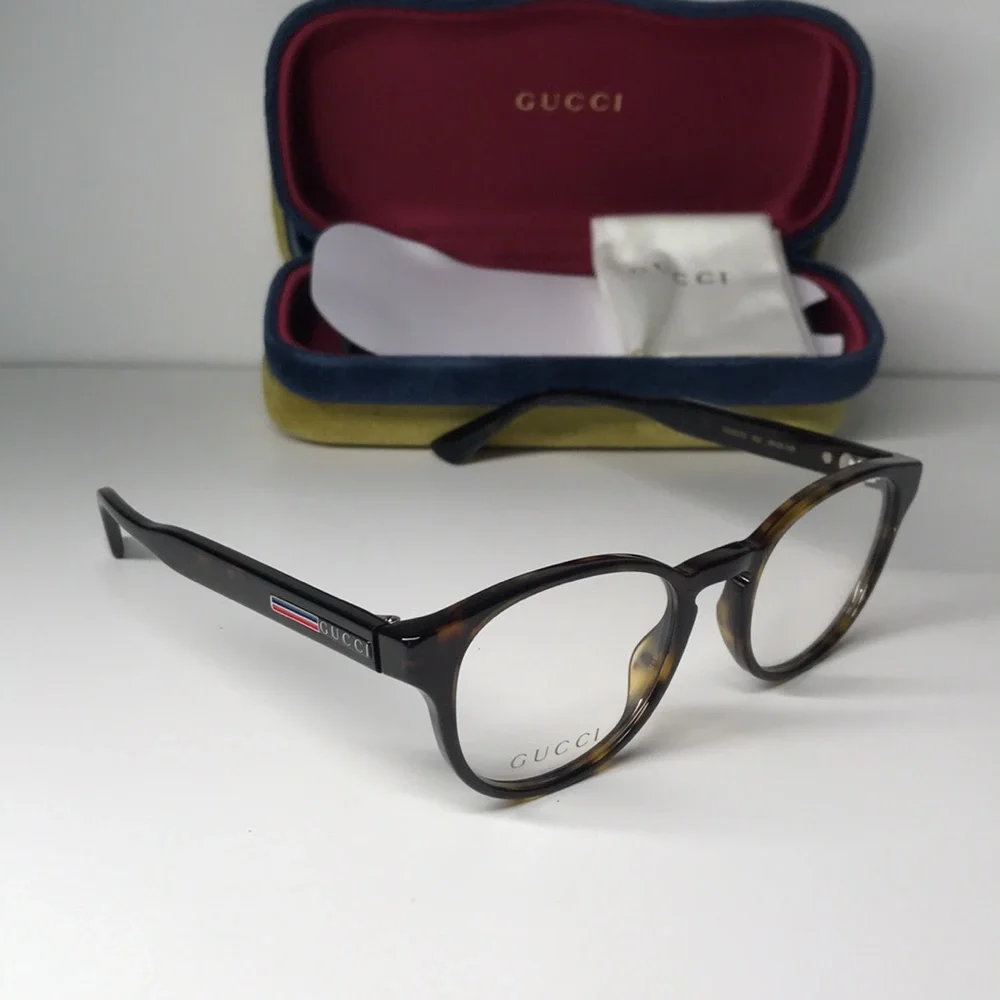 New Authentic Gucci GG0827O 002 Havana Round Eyeglasses