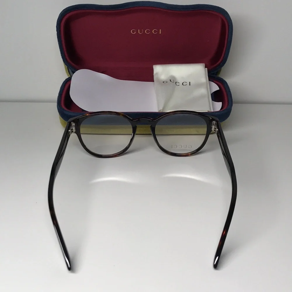 New Authentic Gucci GG0827O 002 Havana Round Eyeglasses