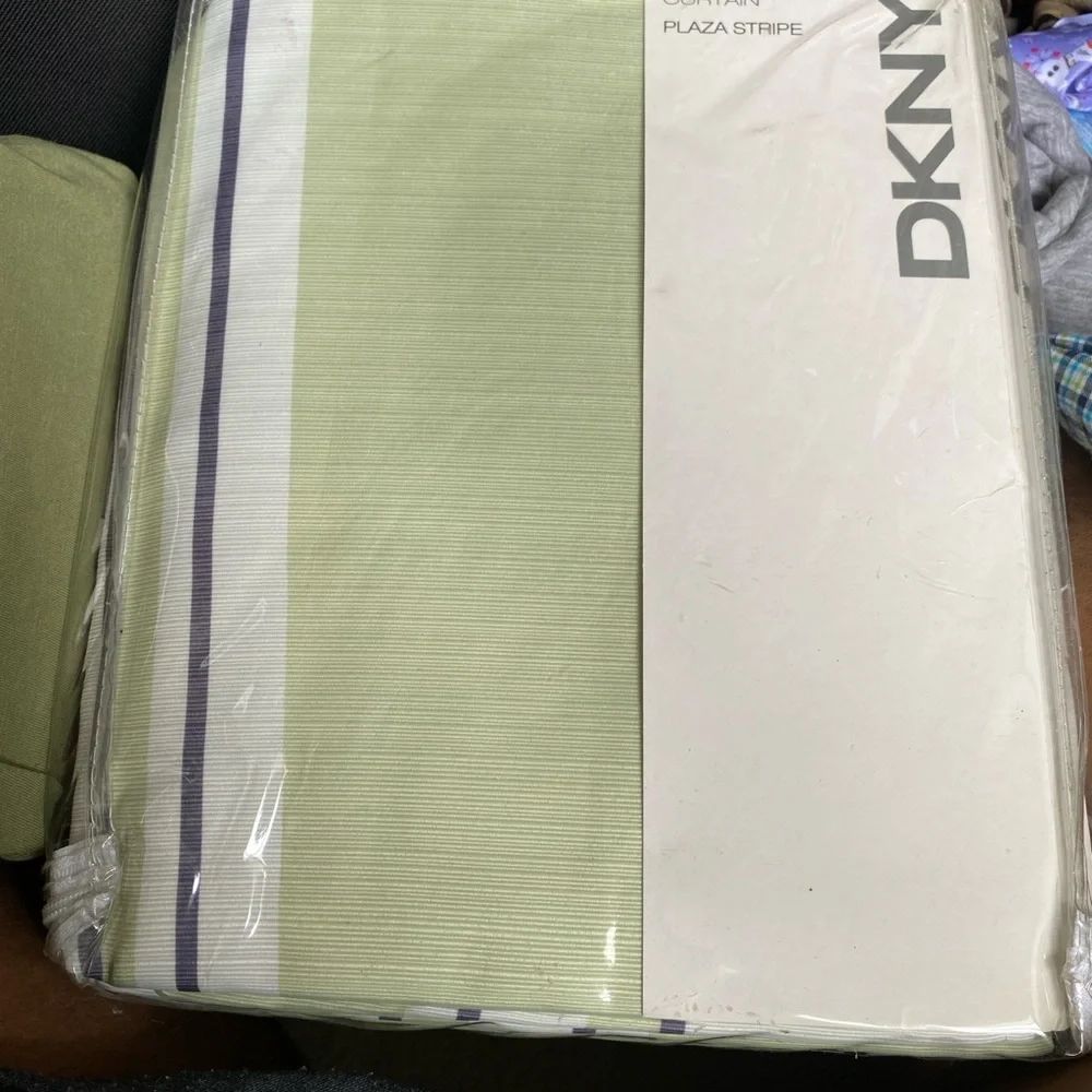 New DKNY Green and White Plaza Stripe shower curtain