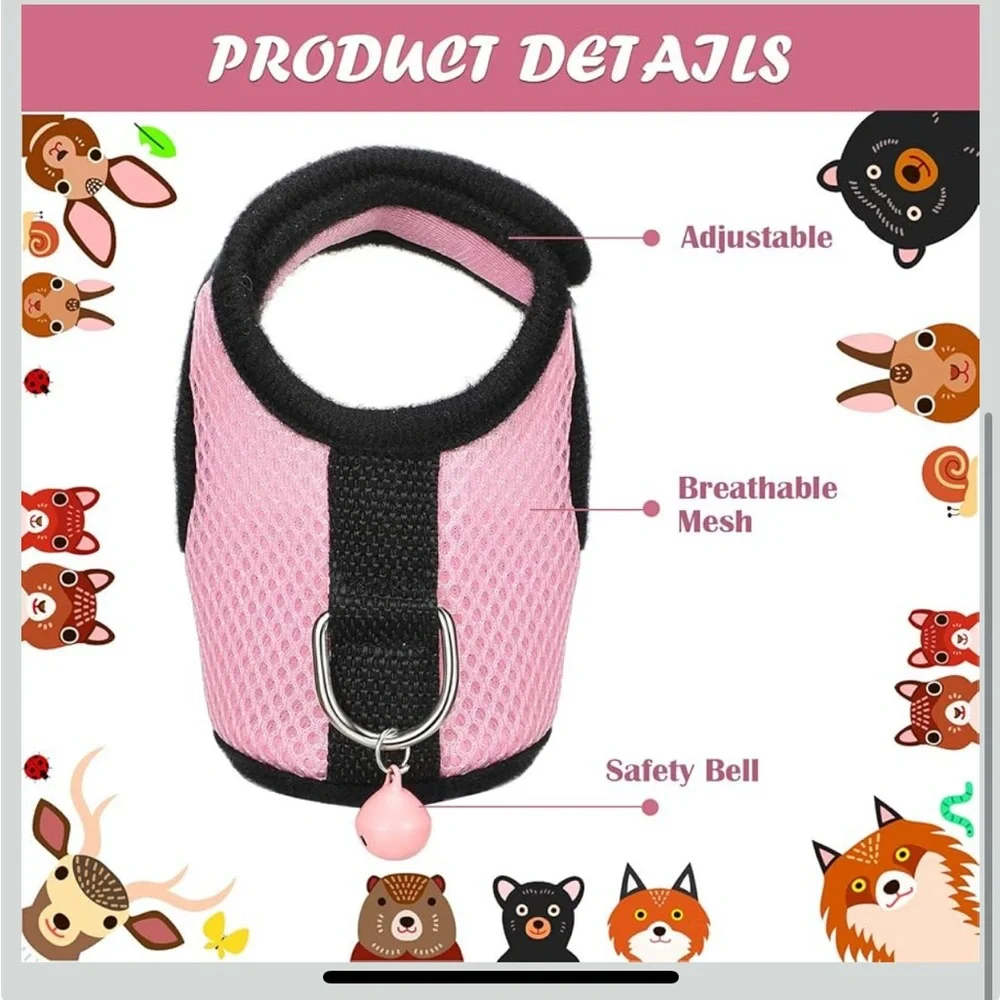 Small Pet Harness and Leash Set - Blue and Pink