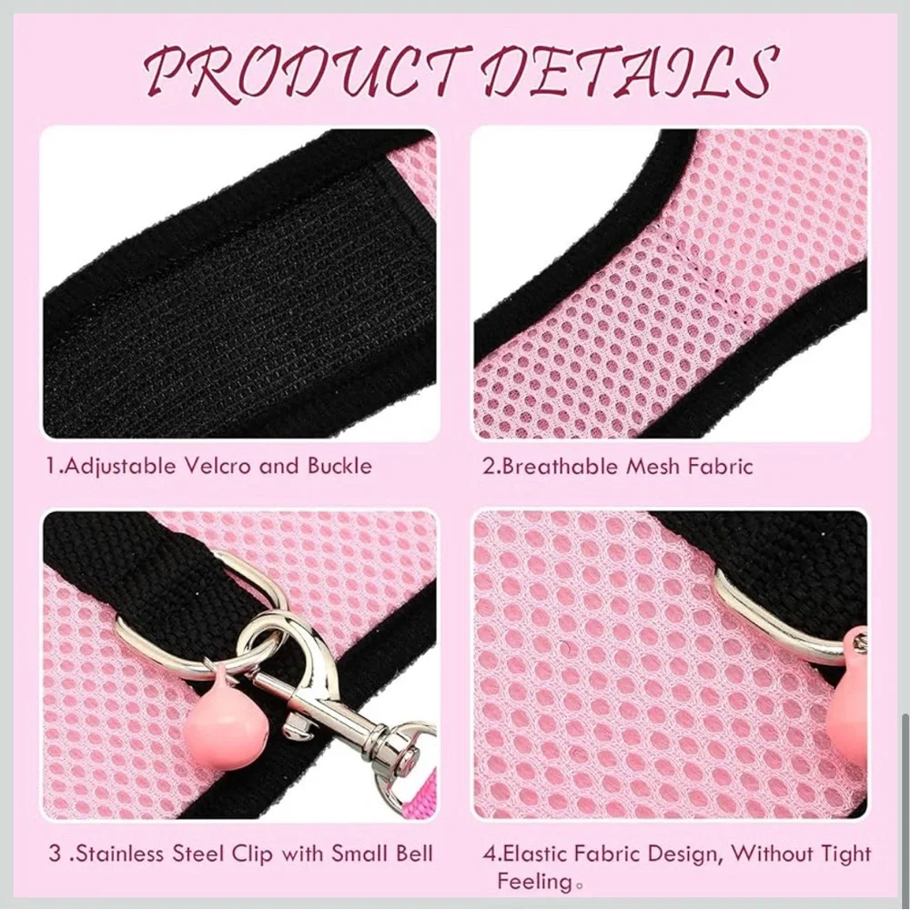 Small Pet Harness and Leash Set - Blue and Pink