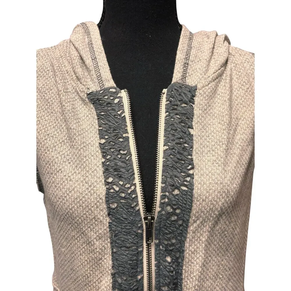 ODDY Lace Trim Hoodie Cardigan Size S Ivory Sleeveless Cotton Blend Casual Boho