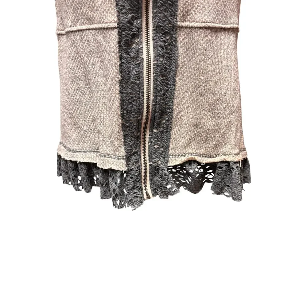 ODDY Lace Trim Hoodie Cardigan Size S Ivory Sleeveless Cotton Blend Casual Boho