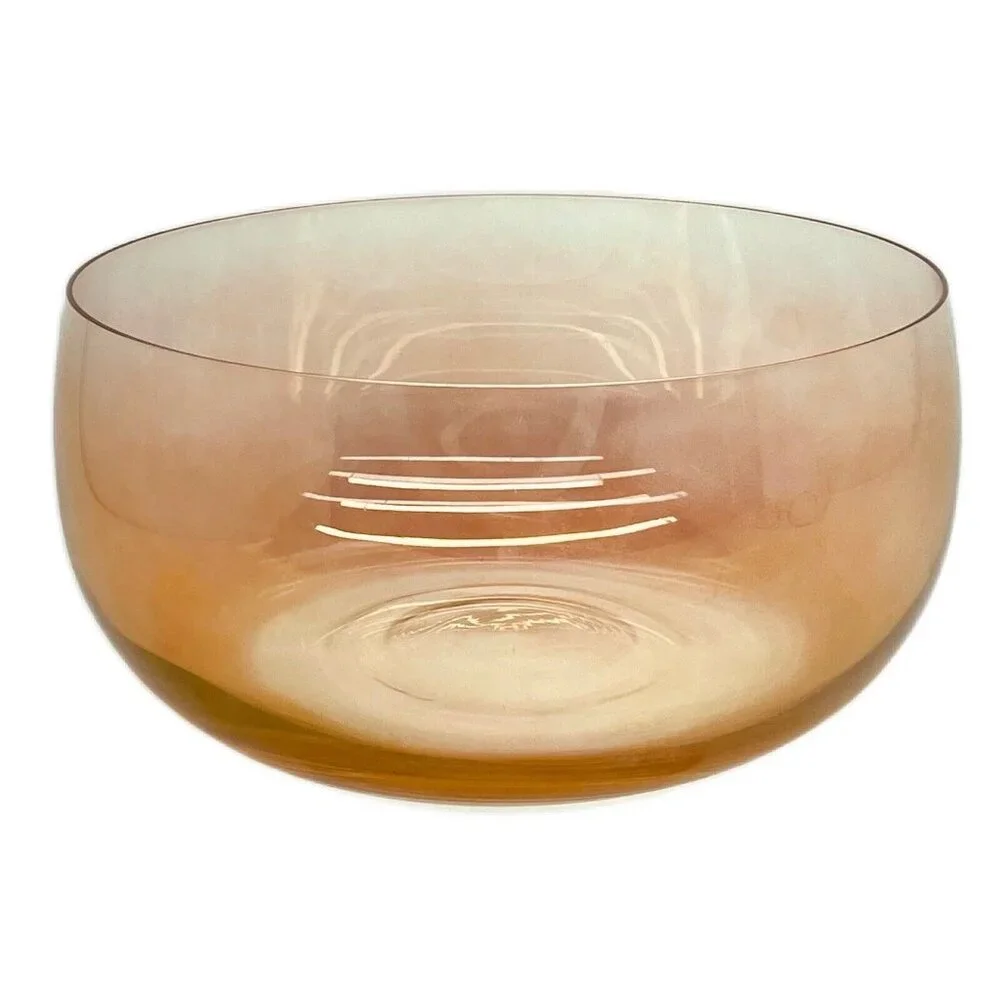 Large Vintage Handmade Serving Bowl Pink Glass Round Bohemia Crystal Czechia