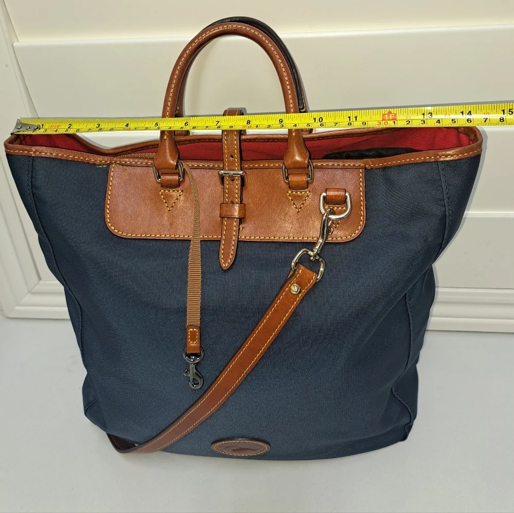 Brown LEATHER and Navy Canvass Men's Messenger Bag