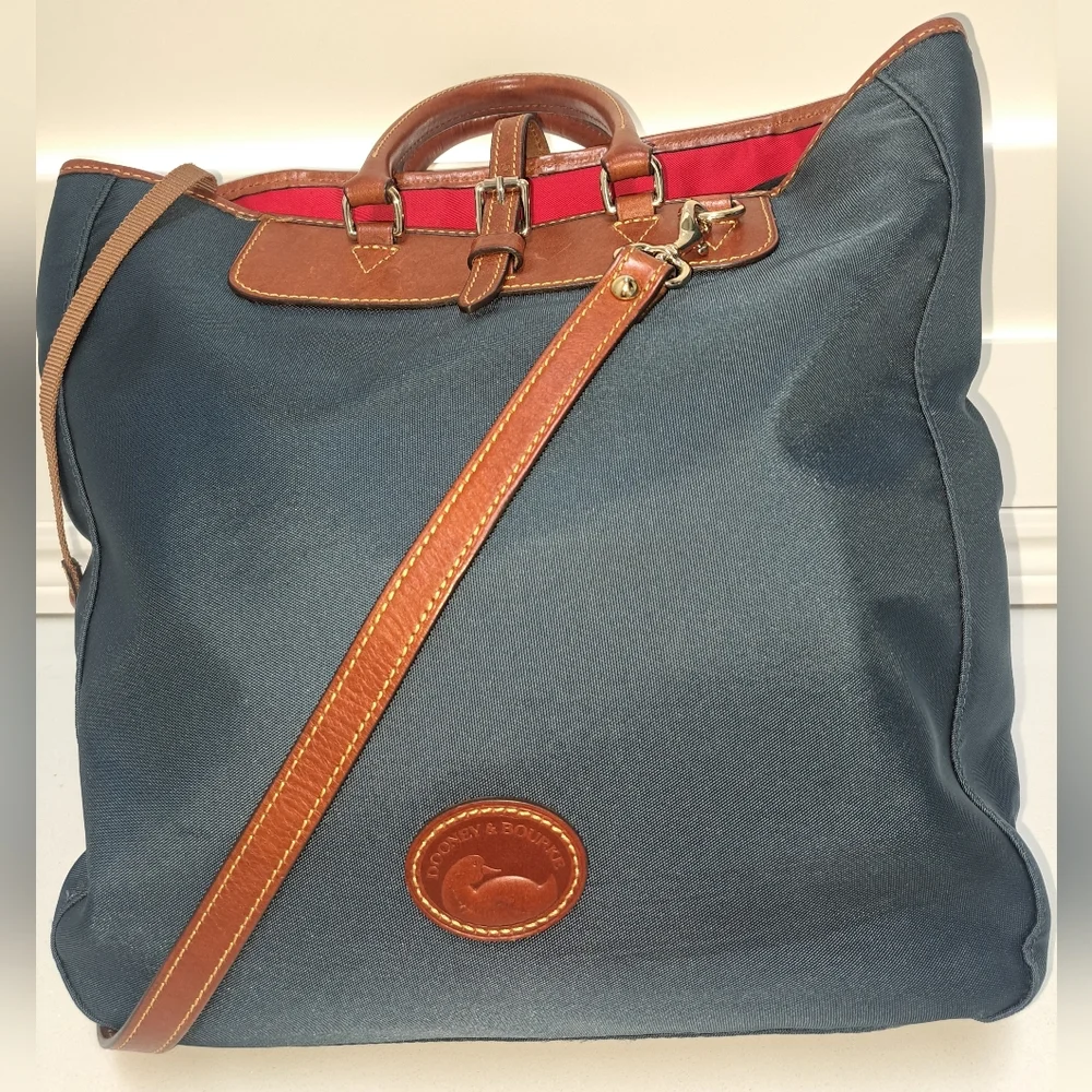 Brown LEATHER and Navy Canvass Men's Messenger Bag