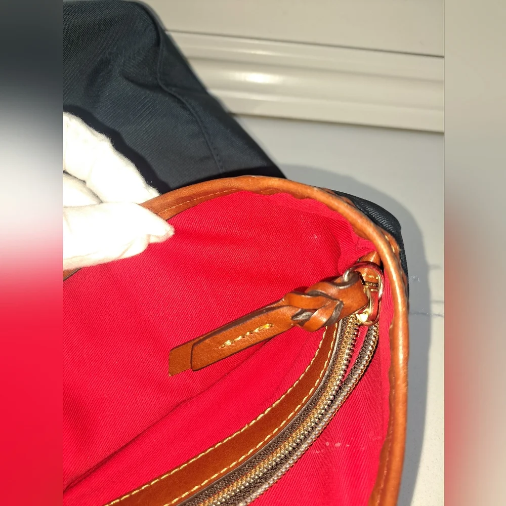 Brown LEATHER and Navy Canvass Men's Messenger Bag