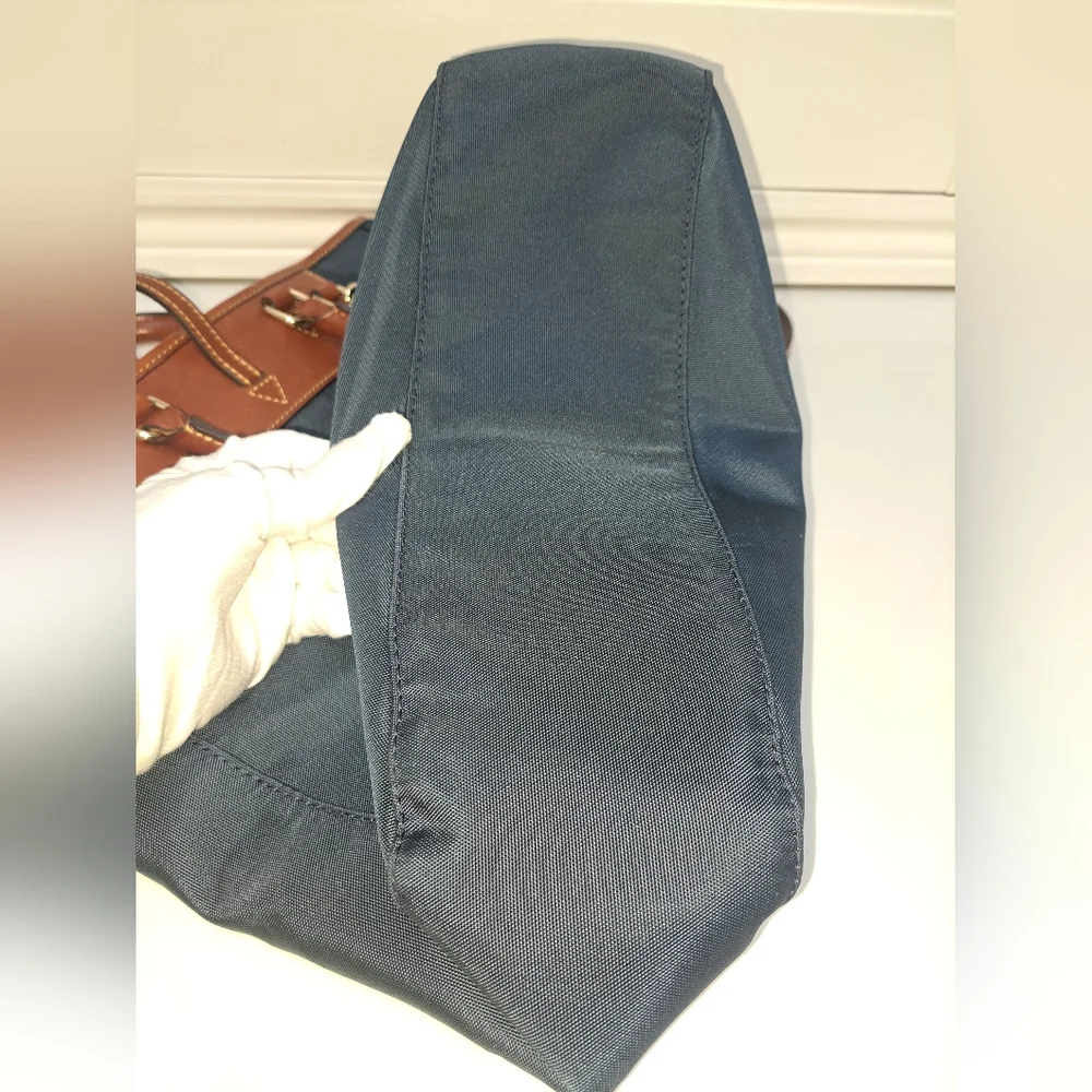 Brown LEATHER and Navy Canvass Men's Messenger Bag
