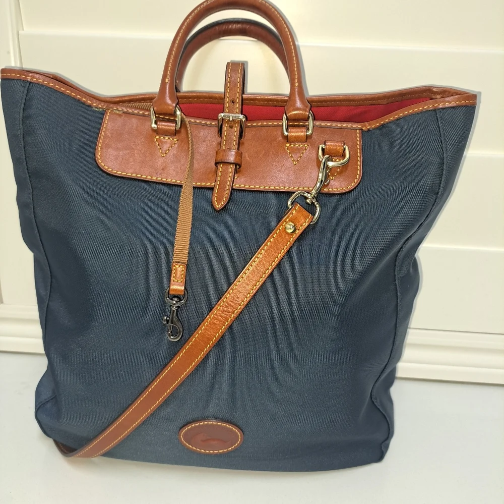 Brown LEATHER and Navy Canvass Men's Messenger Bag
