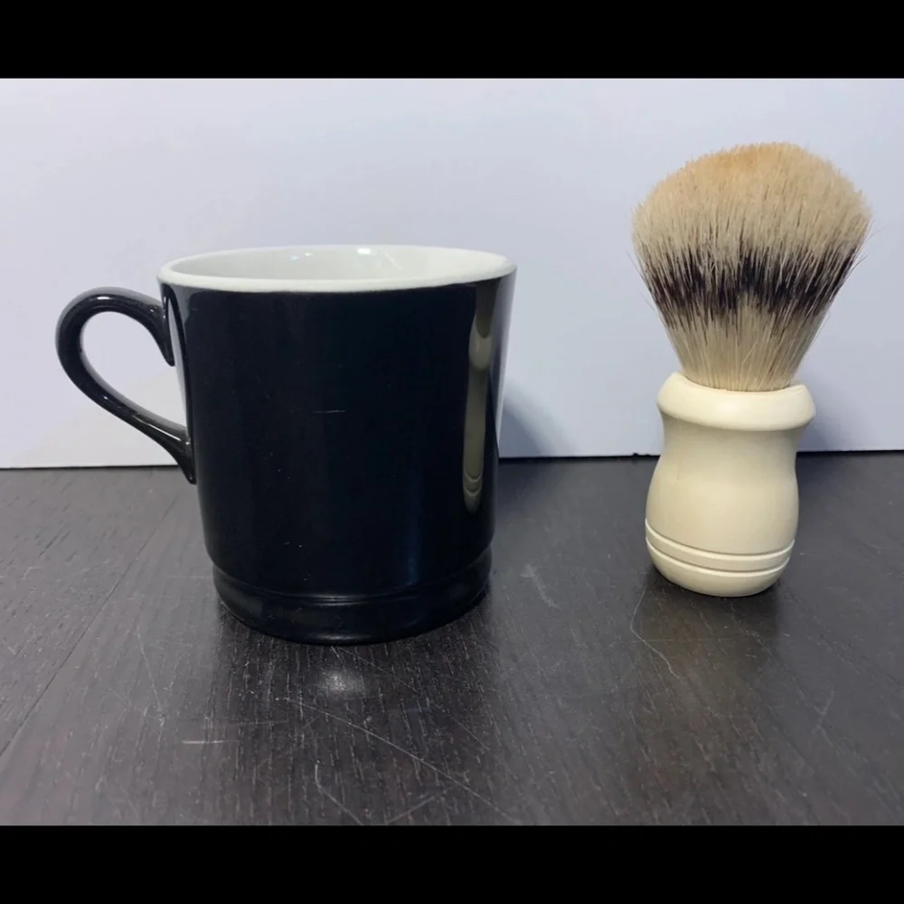 Hall China Black Glossy Ceramic Shaving Mug with Shaving Brush or Coffee Mug