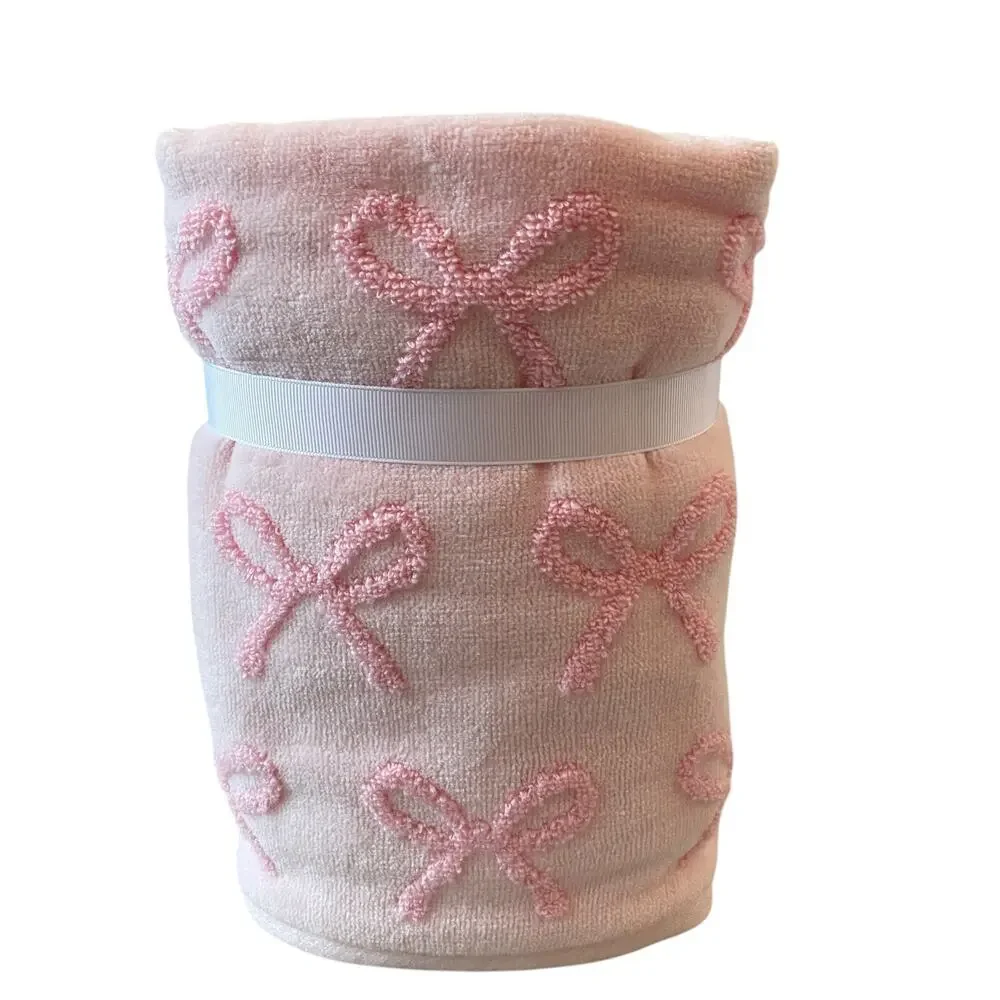 Caro Home Pink Bow Cotton Hand Towels 18x28 Set of 2