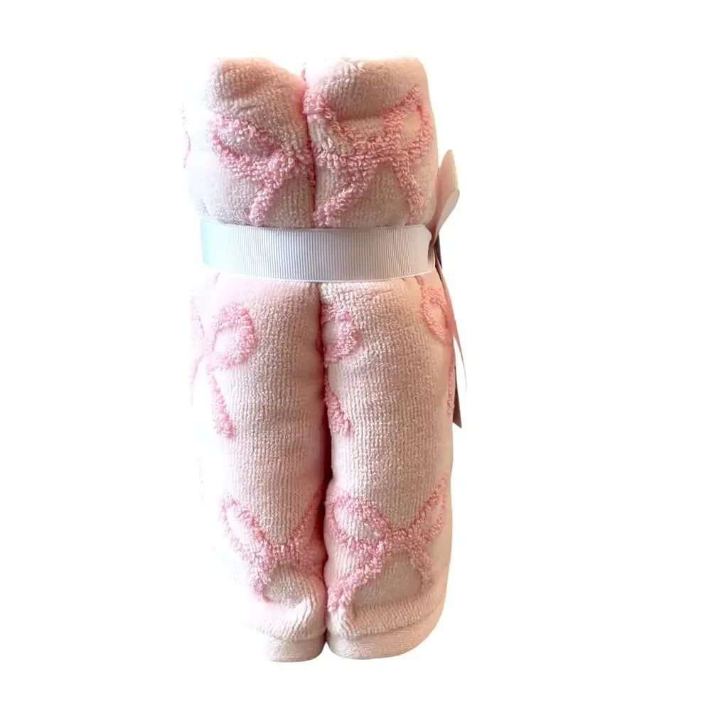 Caro Home Pink Bow Cotton Hand Towels 18x28 Set of 2