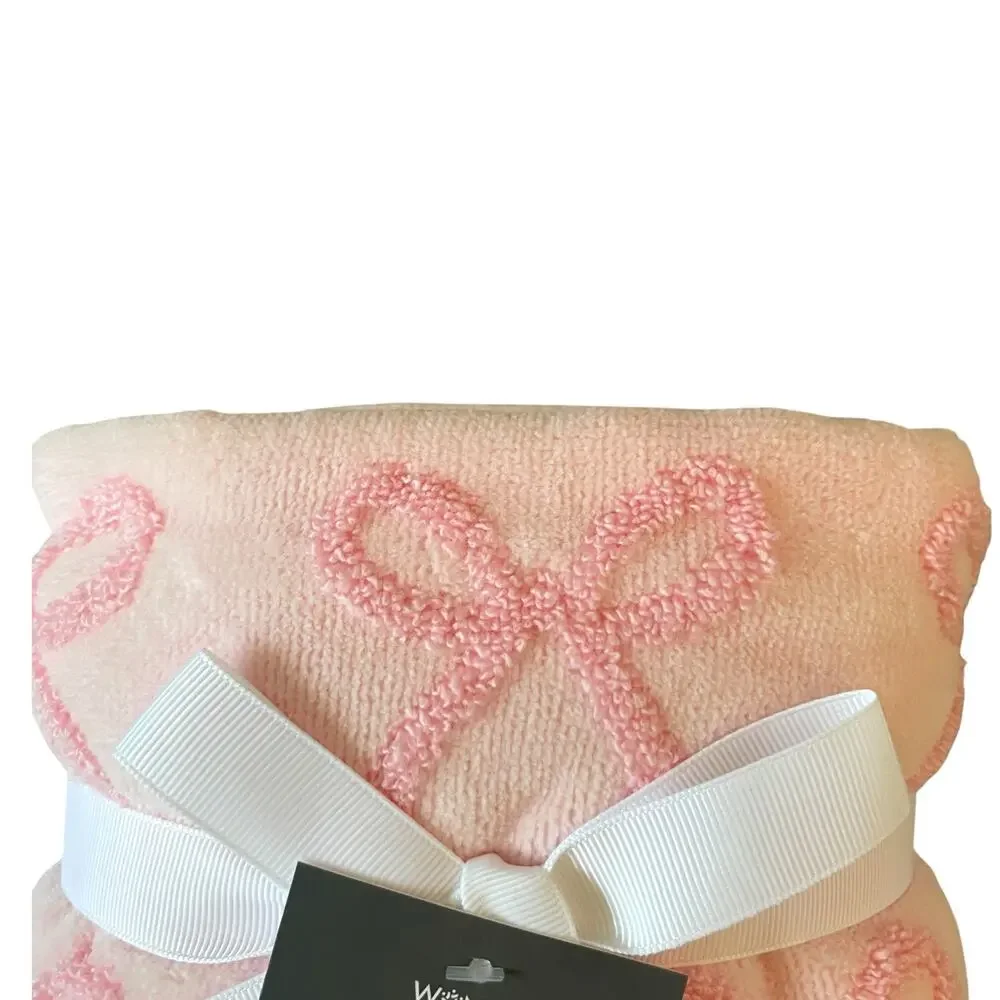 Caro Home Pink Bow Cotton Hand Towels 18x28 Set of 2