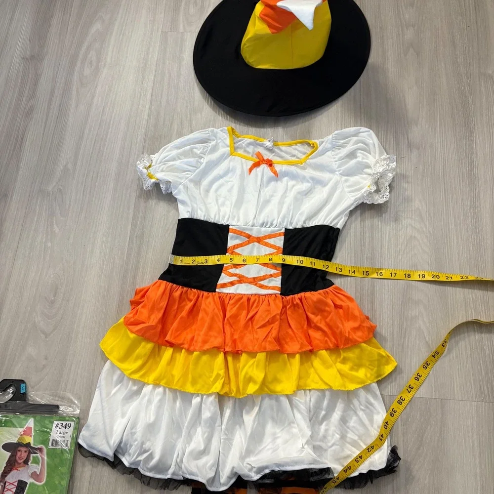 Trick or Treat Brujita Halloween Girl Costume Witch Dress Hat Tights Size Large