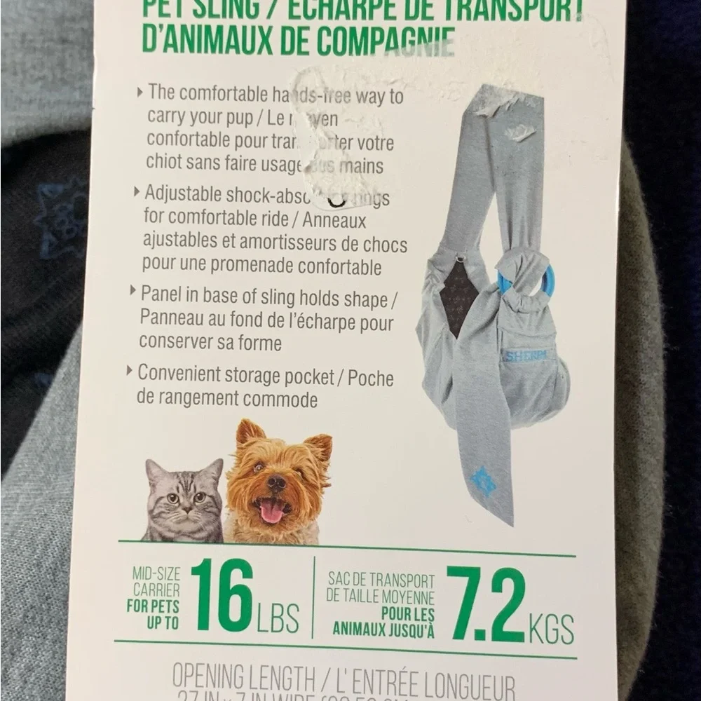 Sherpa Pet Sling Carrier in Gray with Blue Details