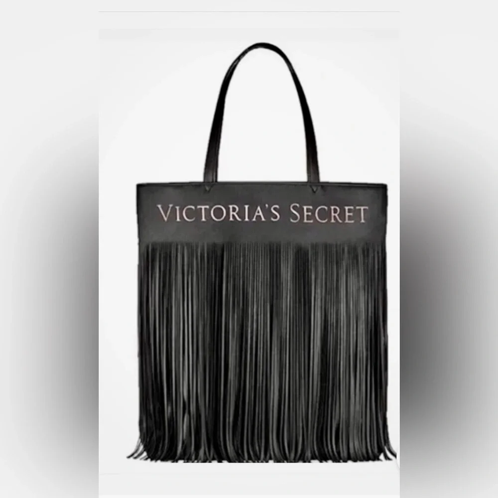 Y2K Large Victoria's Secret Boho Gothic Black Tote with Fringe goth