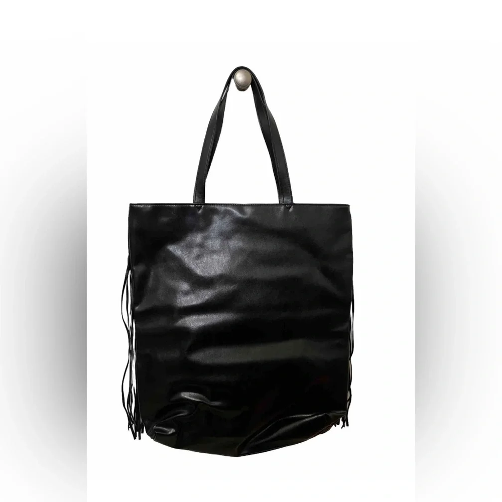 Y2K Large Victoria's Secret Boho Gothic Black Tote with Fringe goth