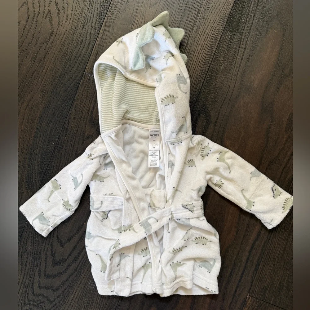Carter's Cream and Gray Dinosaur Bath Robe