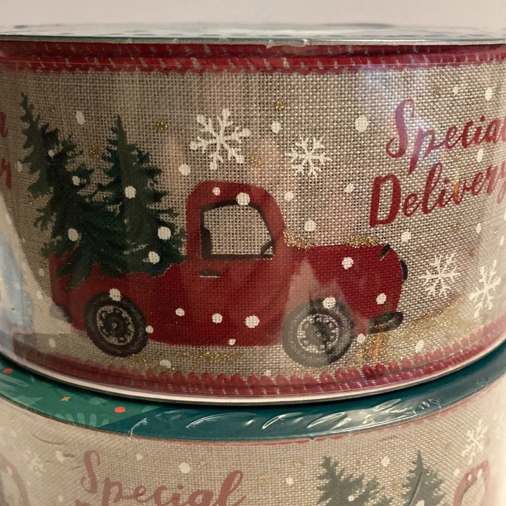 Wired Ribbon Christmas Tree Red Truck Snowflake 2.5