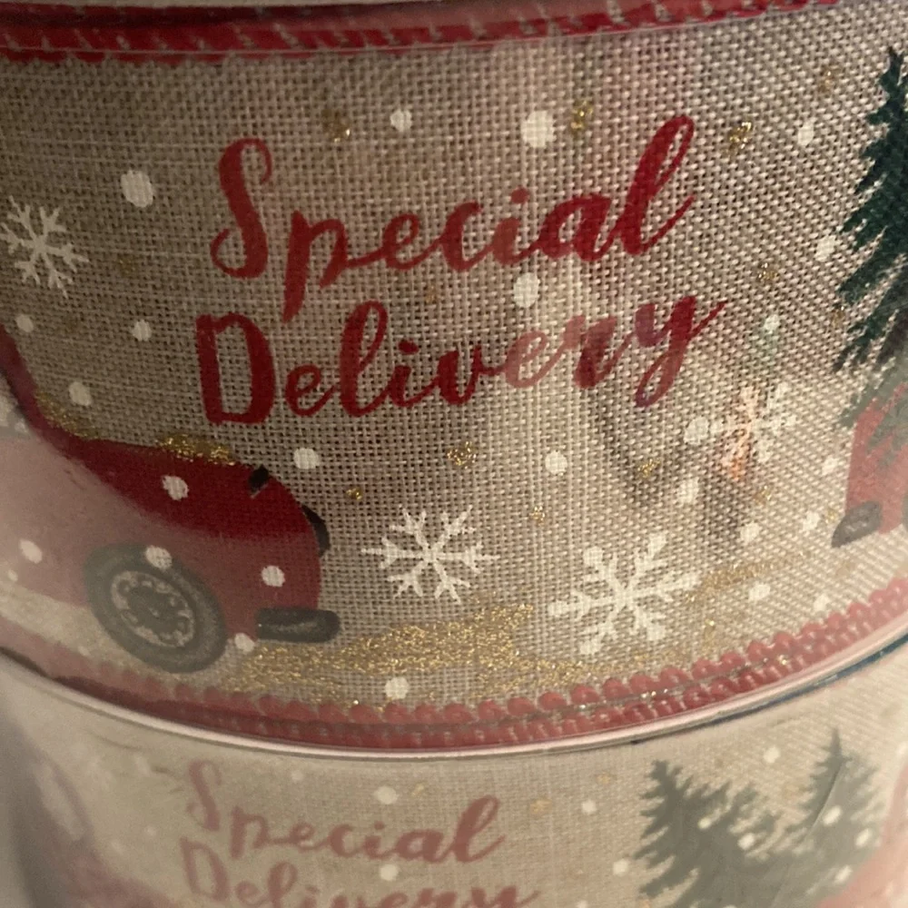 Wired Ribbon Christmas Tree Red Truck Snowflake 2.5