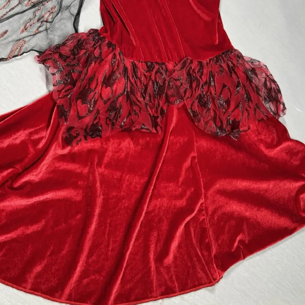 Spirit Girl's Dark Devil Halloween Costume Firey Red Dress & Cape Child Size XL