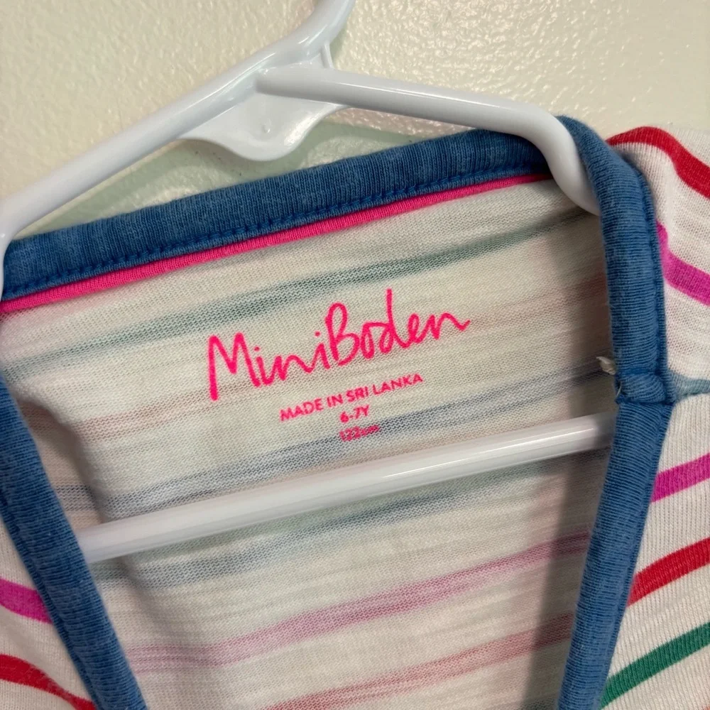 Mini Boden T-Shirt Dress Girls 6-7 Striped Rainbow Pockets Long Sleeve
