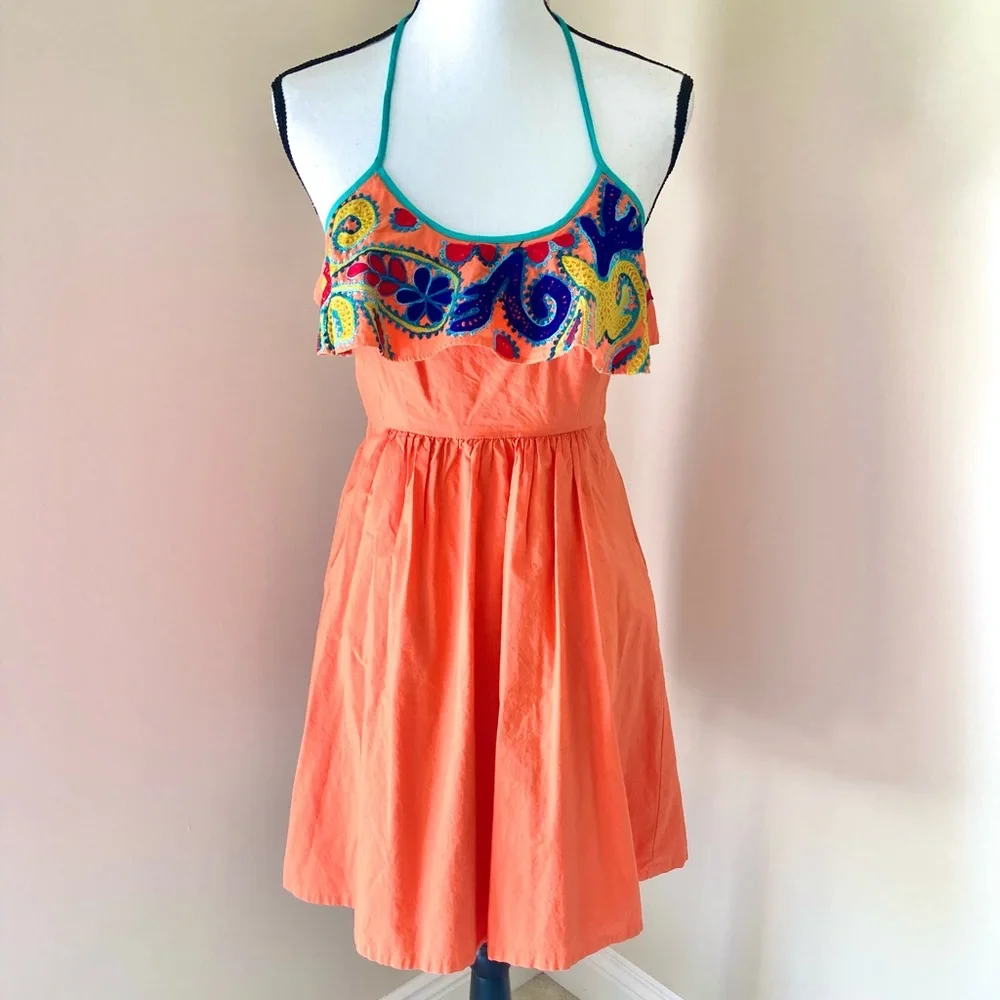 Judith March Orange Embroidered Dress Size M