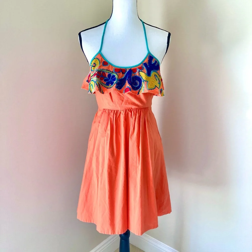 Judith March Orange Embroidered Dress Size M