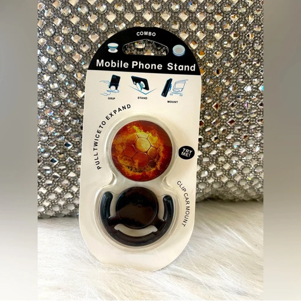 Mobile Phone Stand with Orange and Black Design